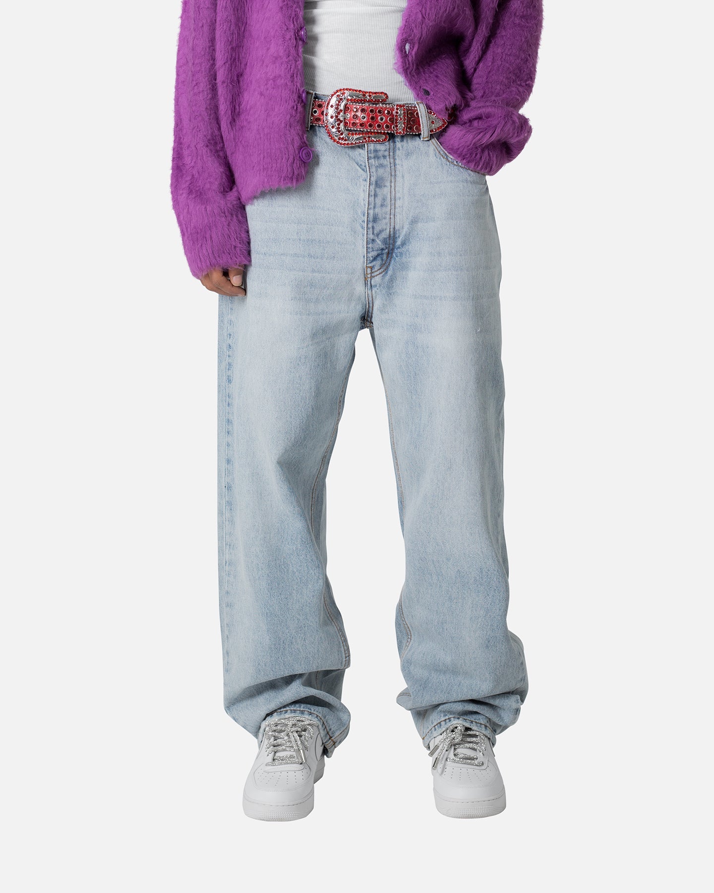 MNML All Over Rhinestone Studded Belt Red