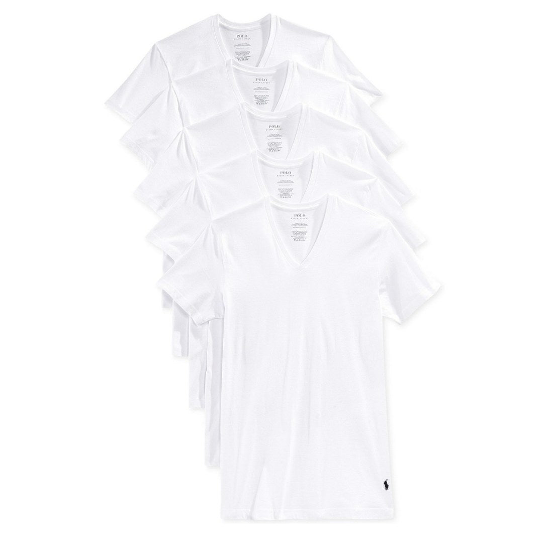 Polo Ralph Lauren Men's Undershirt, Slim Fit Classic Cotton V-Neck 5 Pack