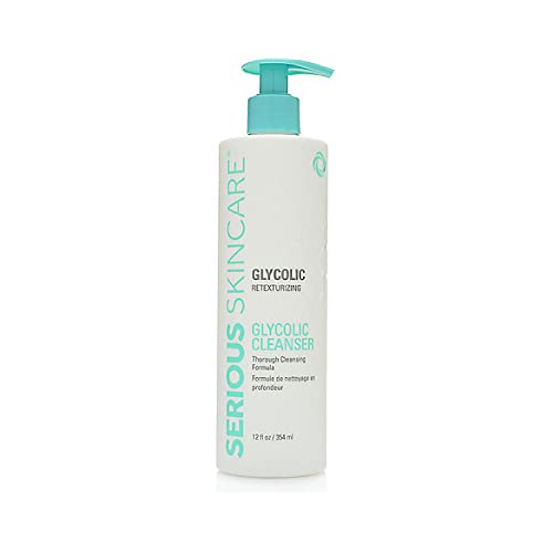 Serious Skincare Glycolic Cleanser 12 oz. - Glycolic Acid Skin Retexturizing Facial Wash - Aloe Leaf Juice – Normal, Oily, Combination Skin - Creamy Deep Pore Cleansing Formula
