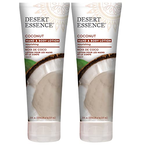 Desert Essence Coconut Hand & Body Lotion 8.0 fl. oz - Pack of 2 - Gluten Free, Vegan - Nourishing Daily Use Hand and Body Lotion with Organic Coconut Oil, Jojoba Oil and Shea Butter to Moisturize