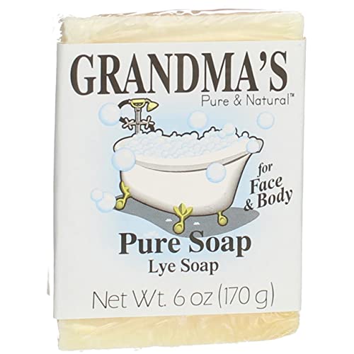 Grandma's Pure Lye Soap Bar - 6.0 oz Unscented Face & Body Wash Cleans with No Detergens, Dyes & Fragrances - 60018, pack-of-6