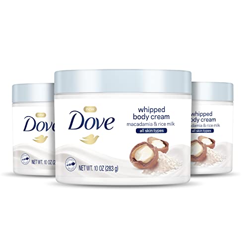 Dove Whipped Body Cream Dry Skin Moisturizer Macadamia and Rice Milk Nourishes Skin Deeply, 10 Ounce (Pack of 3)