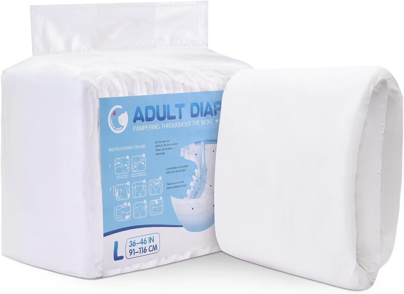 Diaper Adult Incontinence Underwear High Absorbency Plain White Diapers with Tabs 10 Pieces (Medium 28"-38")