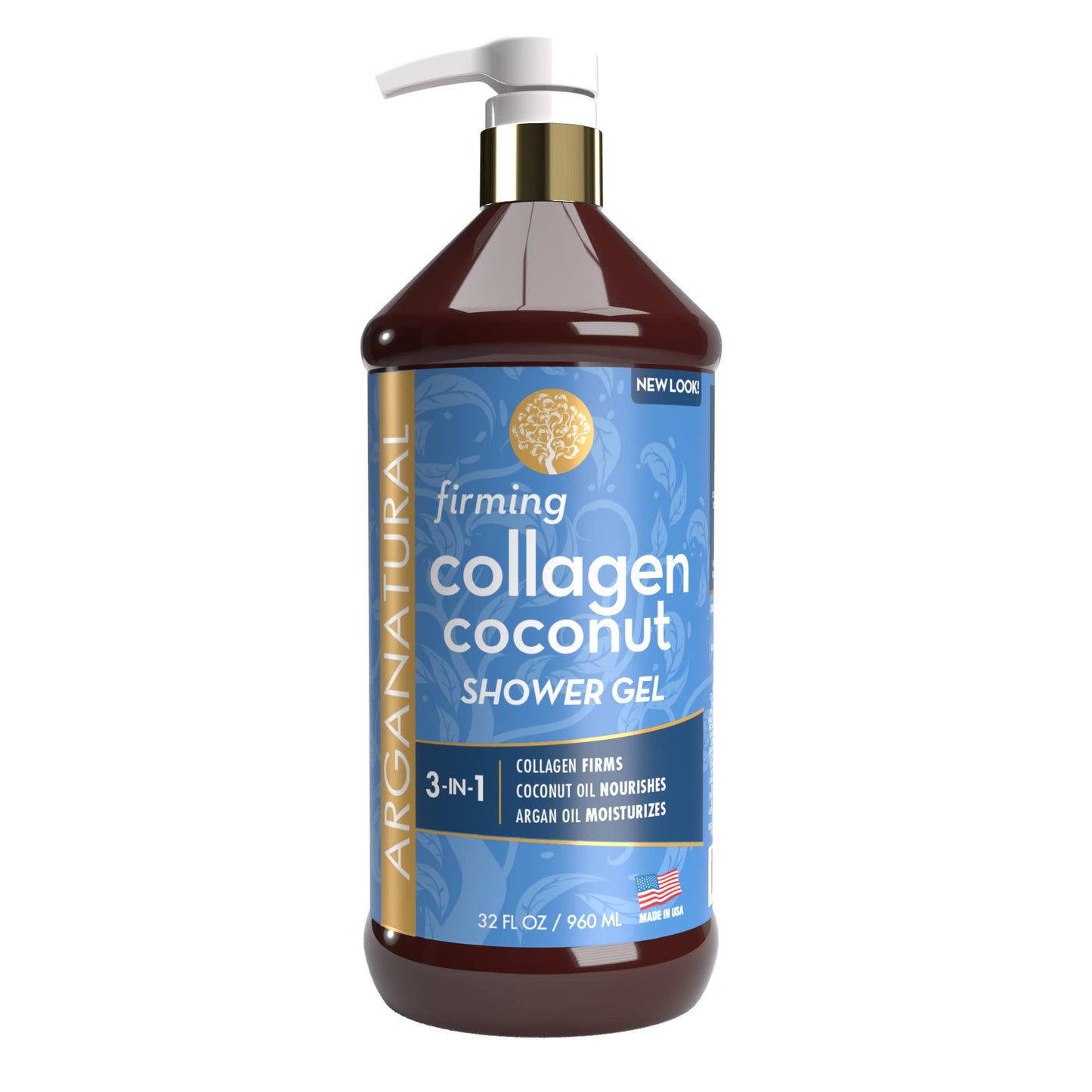 Arganatural Firming Collagen Coconut Shower Gel, Moisturizing Body Wash with Argan Oil (32 Ounces/960 Milliliters)