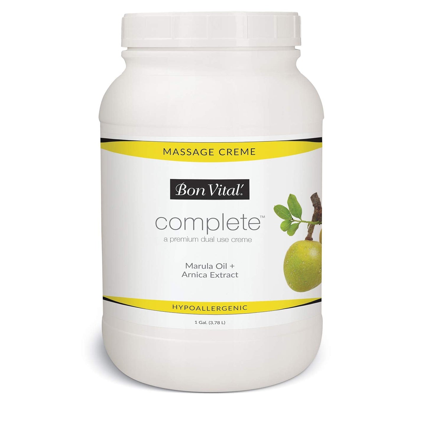 Bon Vital Complete Massage Creme, Premium Dual Use Cream for Hypoallergenic Professional Massages, Non Greasy Unscented Moisturizer Made with Marula, Olive, Avocado, & Jojoba Oil, 1 Gallon