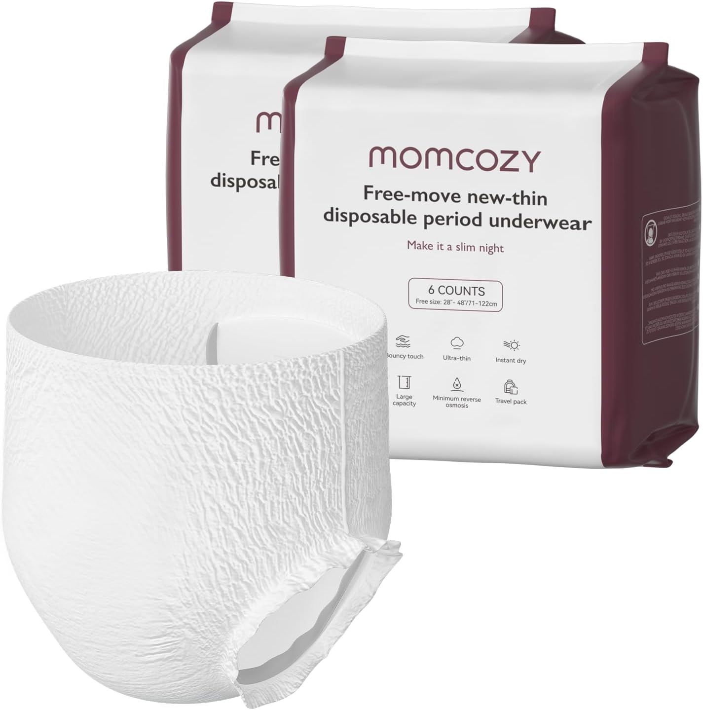 Momcozy Postpartum Disposable Underwear, 12 PCS No Leak New-Thin Built-in Pad Self-Absorbent Free-Move Period Underpants for Women Mothers Moms Labor Delivery Care