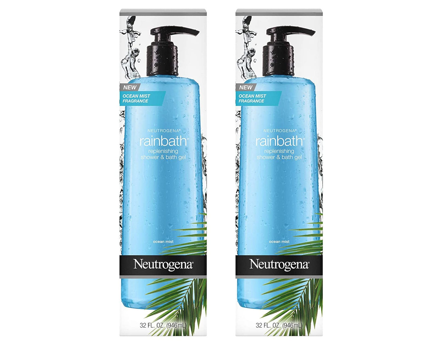 Neutrogena Rainbath Replenishing and Cleansing Shower and Bath Gel, Moisturizing Body Wash and Shaving Gel with Clean Rinsing Lather, Ocean Mist Scent, 32 fl. oz (Pack of 2)