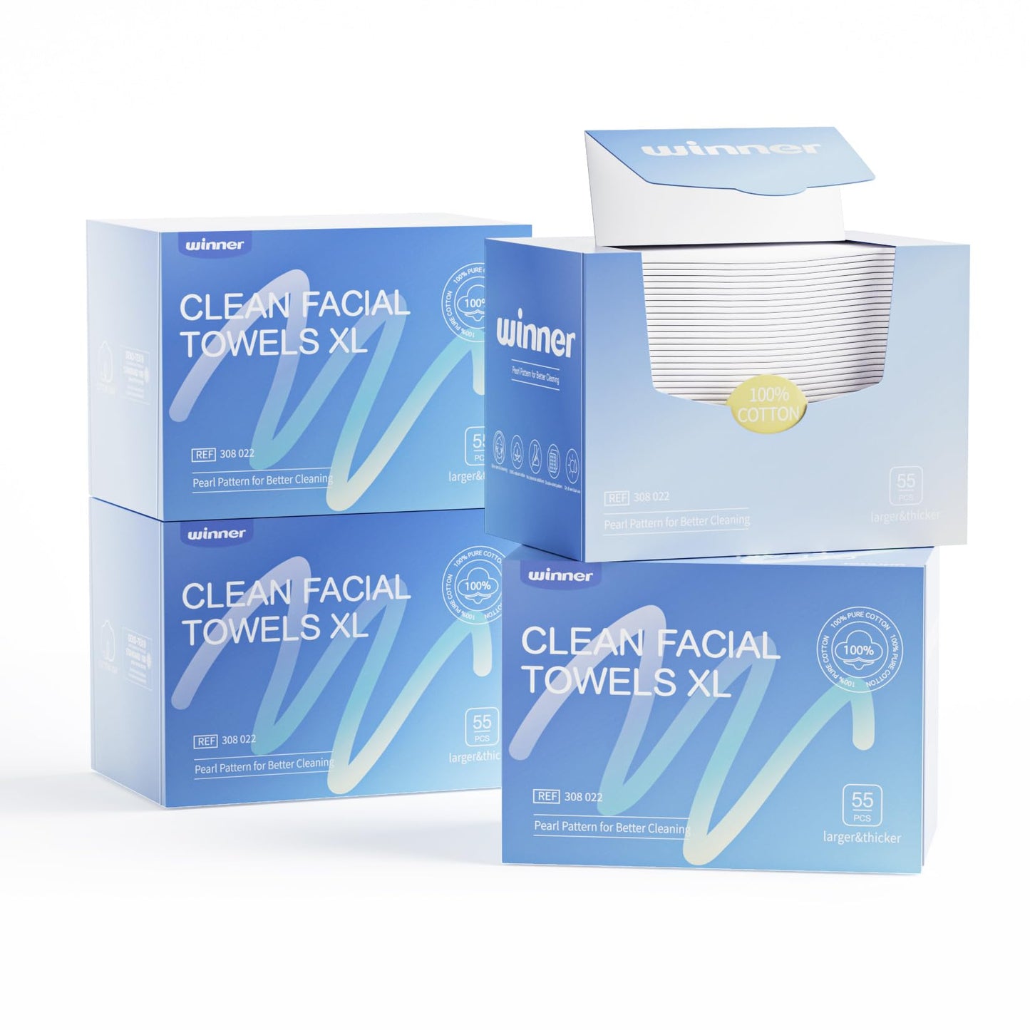 Winner 220 Count Disposable Face Towel - 100% Pure Cotton Clean Towels, Biodegradable Face Cloths for Sensitive Skin, Super Soft Makeup Remover Dry Wipes, Face Drying Towels for Skin Care