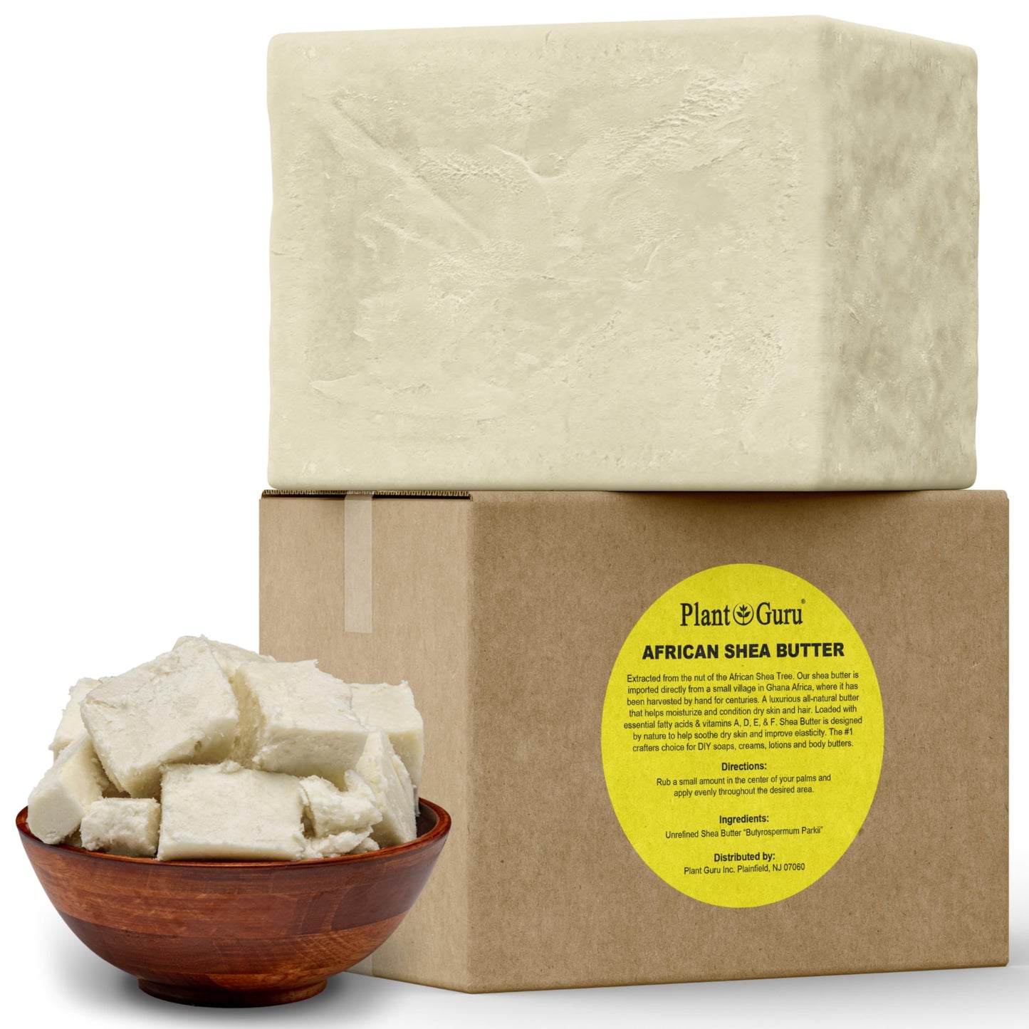 Raw African Shea Butter 5 lbs. Bulk Block 100% Pure Natural Unrefined IVORY - Ideal Moisturizer For Dry Skin, Body, Face And Hair Growth. Great For DIY Soap and Lip Balm Making.