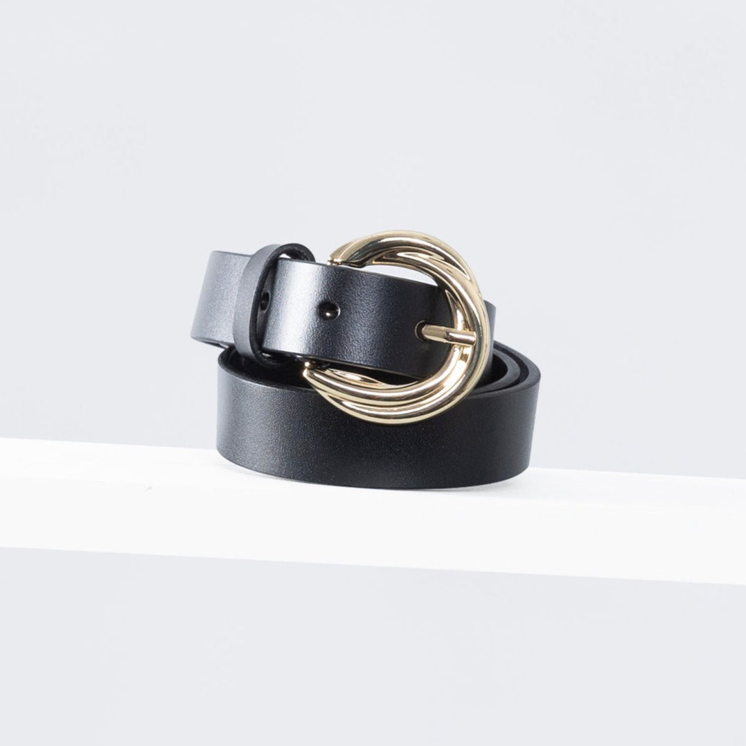Swirl Leather Belt 25mm | gold black leather