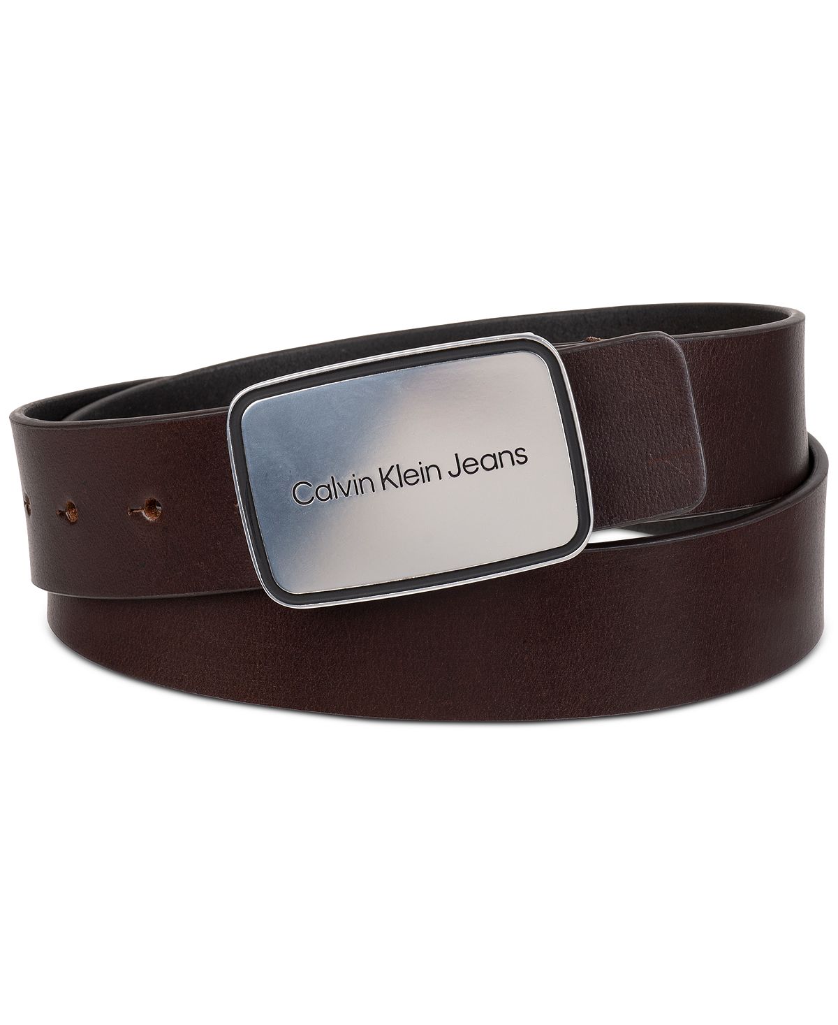 Calvin Klein Men’s Ck Jeans Plaque Buckle Belt Dark Brown