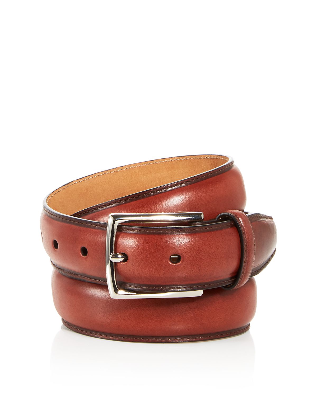 Cole Haan Topstitch Leather Belt Tan
