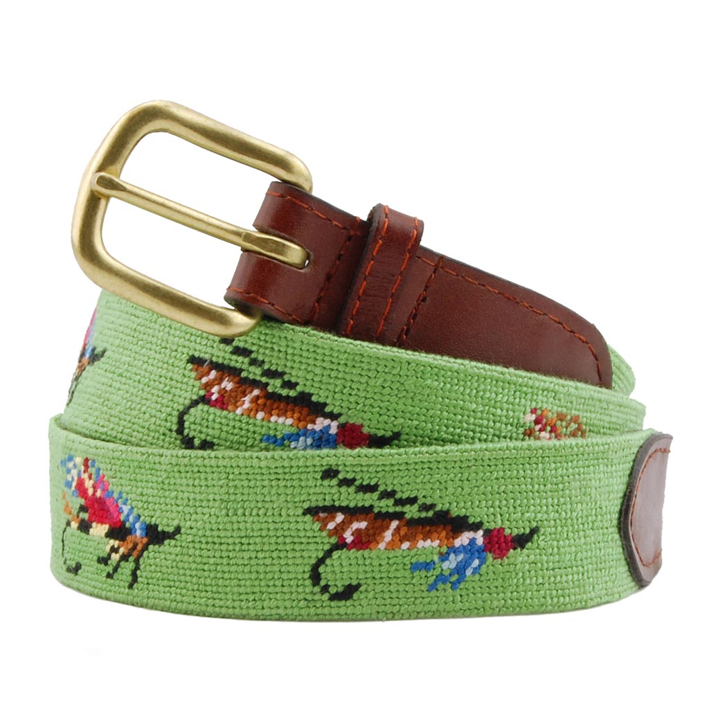 Fishing Flies Needlepoint Belt by Smathers & Branson - Country Club Prep