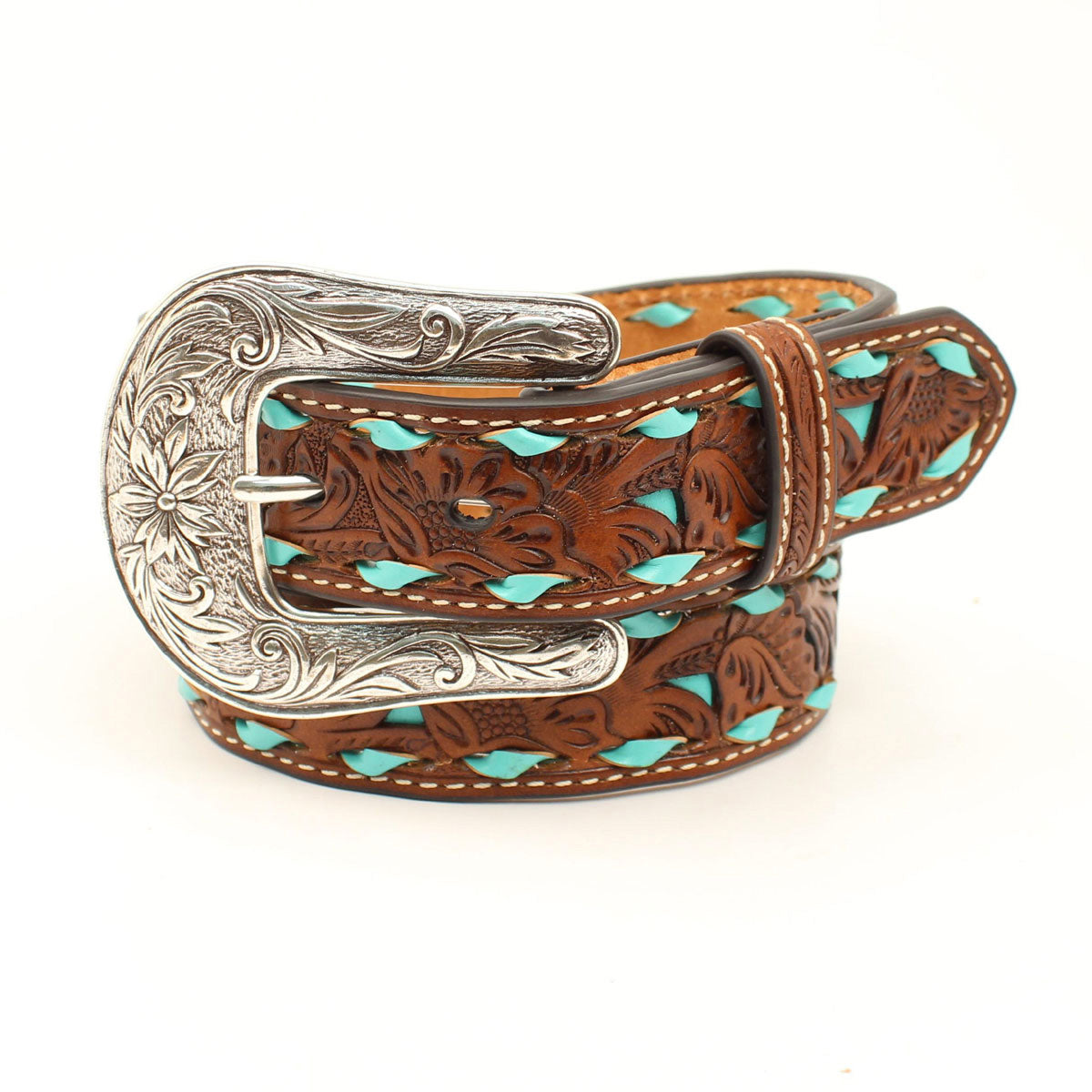 Nocona Kid's Brown and Turquoise Underlay Belt
