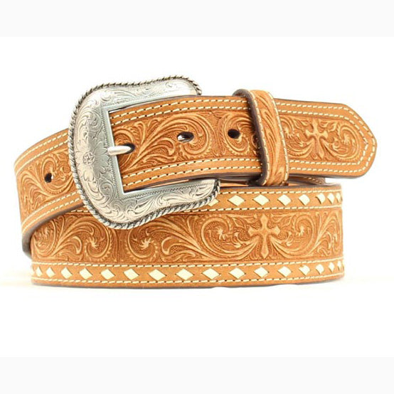 Nocona Men's Tan Cross Embossed Stitched Belt