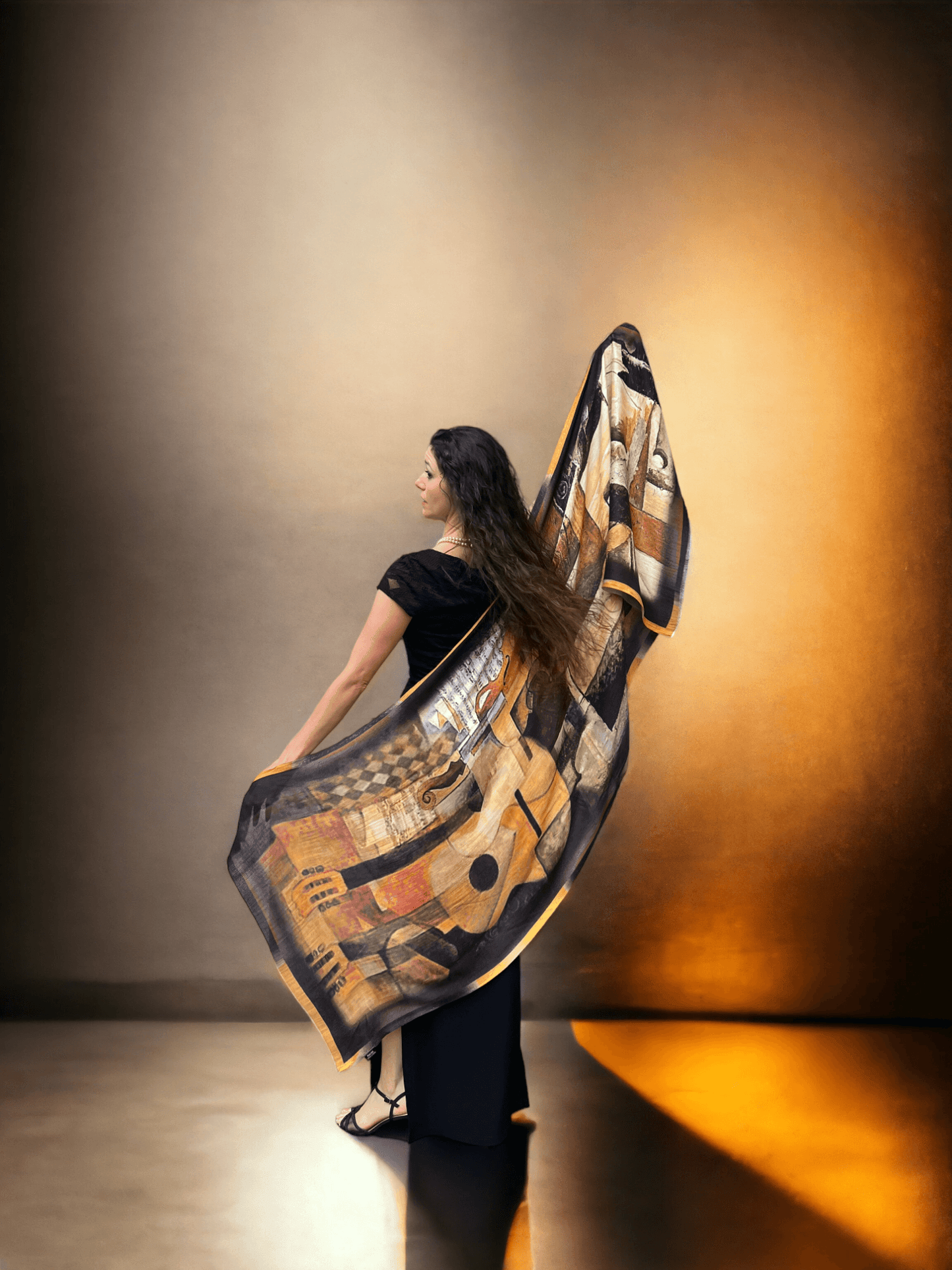 Brown and Rust Digitally Printed Abstract Watercolor Scarf