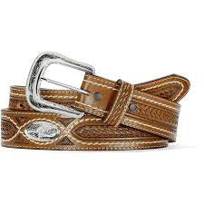 Men's Tan Basketweave with Silver Conchos Belt