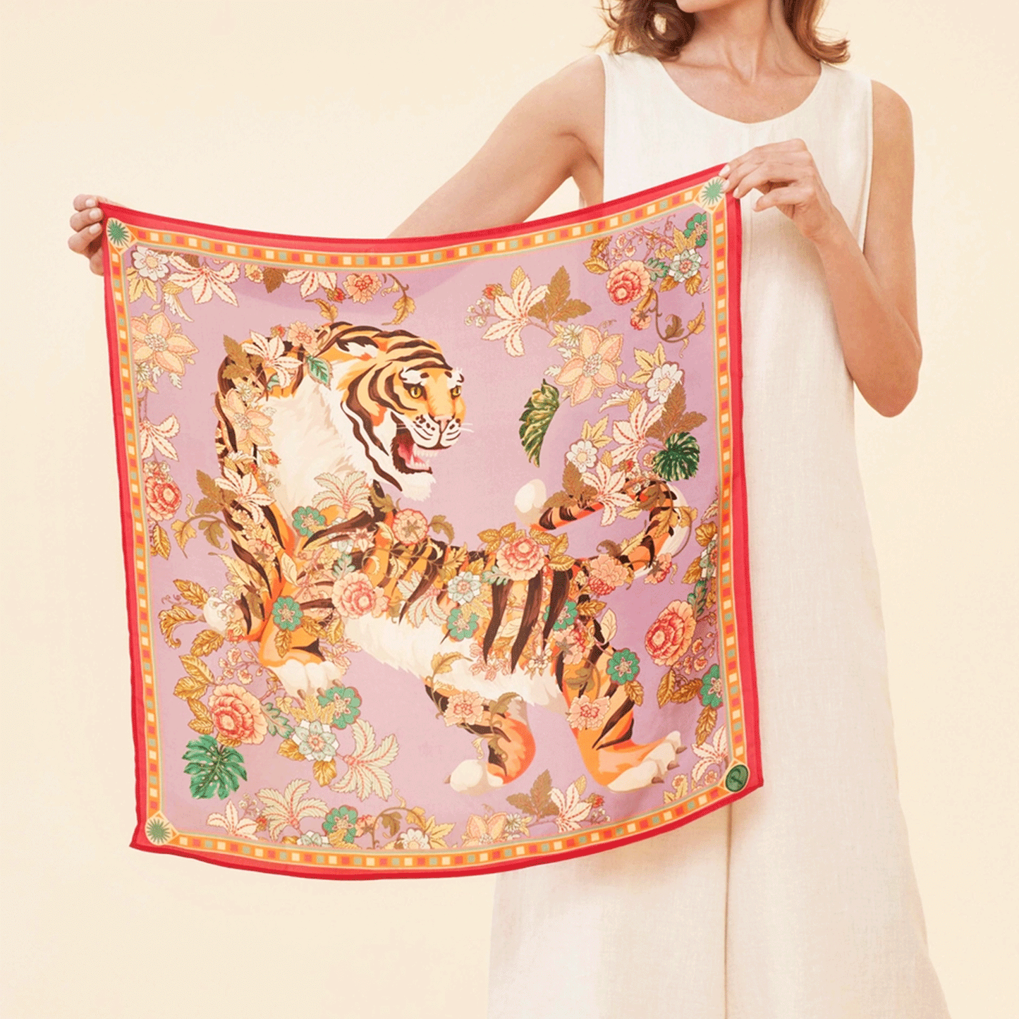 Silk Prancing Tiger Scarf | Lilac