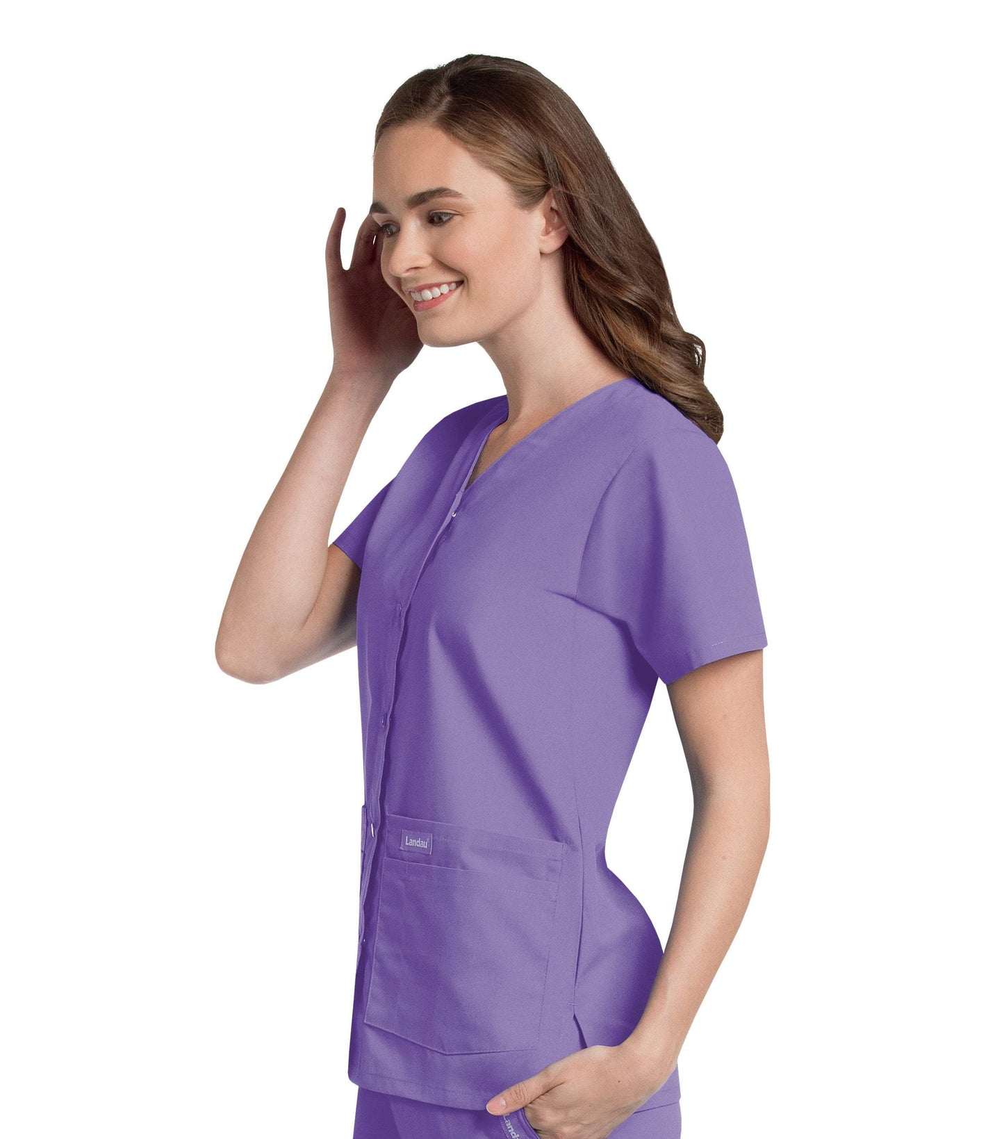 Women's Snap Front V-Neck Tunic Top, 2XL to 5XL, by Landau