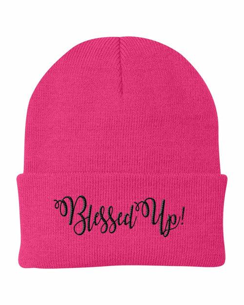 Beanie Cap / Blessed Up Embroidered Graphic - Cuffed Knit Hat - zoter Shop