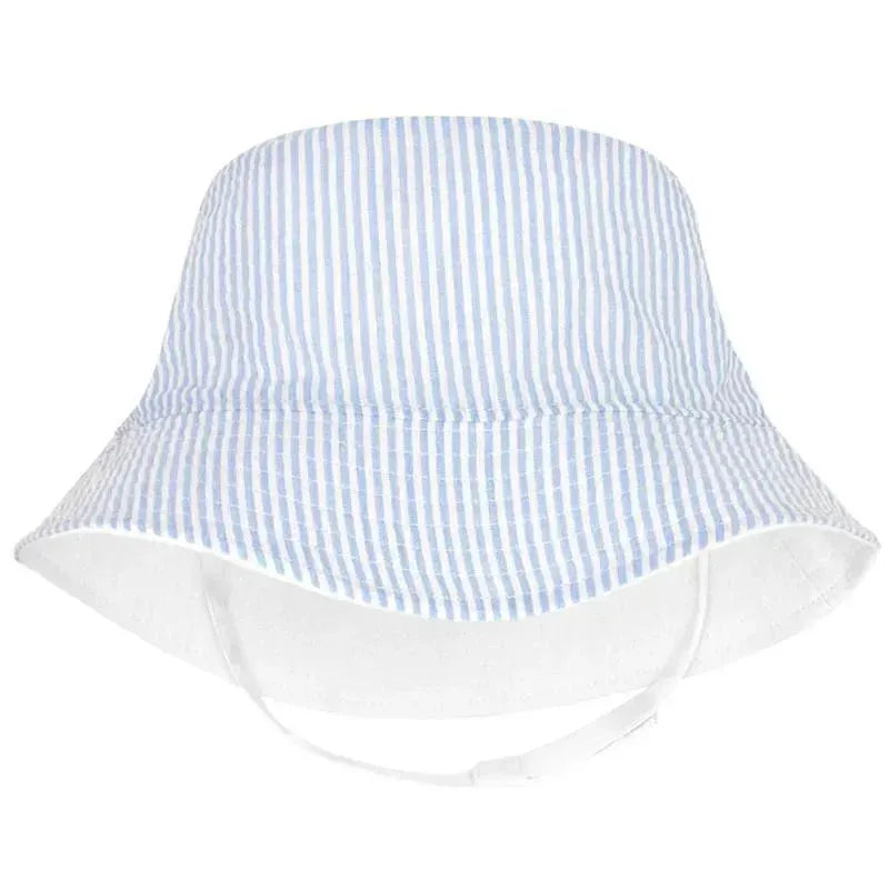 Wee Ones - Girls Reversible Ruffle Brim Seersucker Sun Hat, Blue Stripes