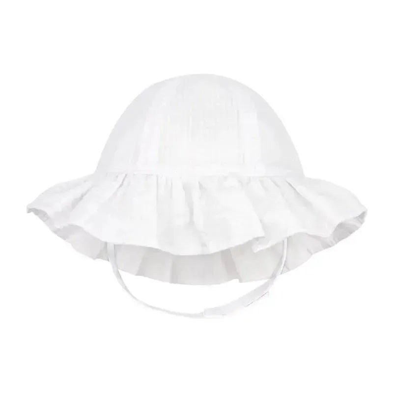 Wee Ones - Girls Reversible Ruffle Brim Seersucker Sun Hat, White
