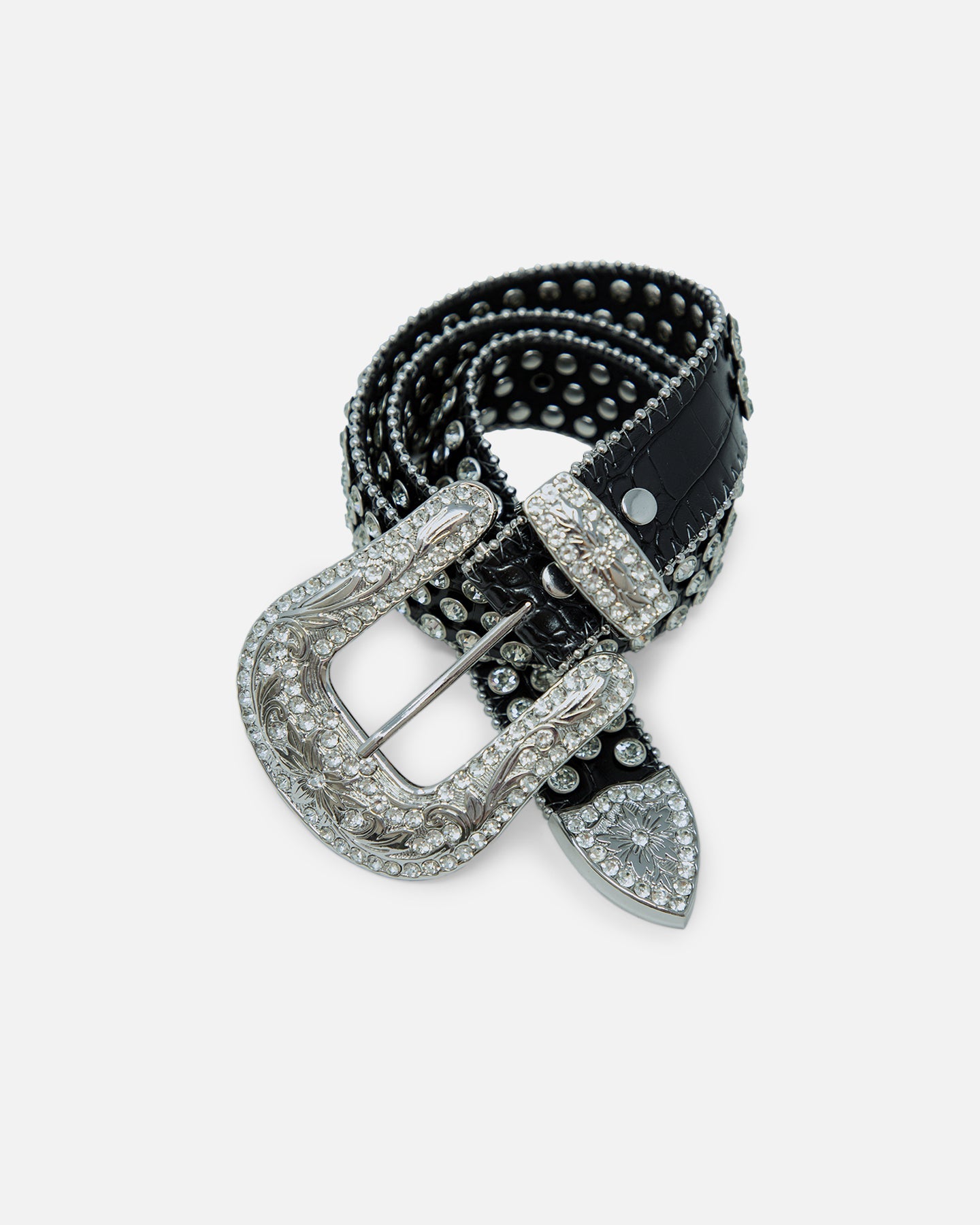 MNML All Over Rhinestone Studded Belt Black
