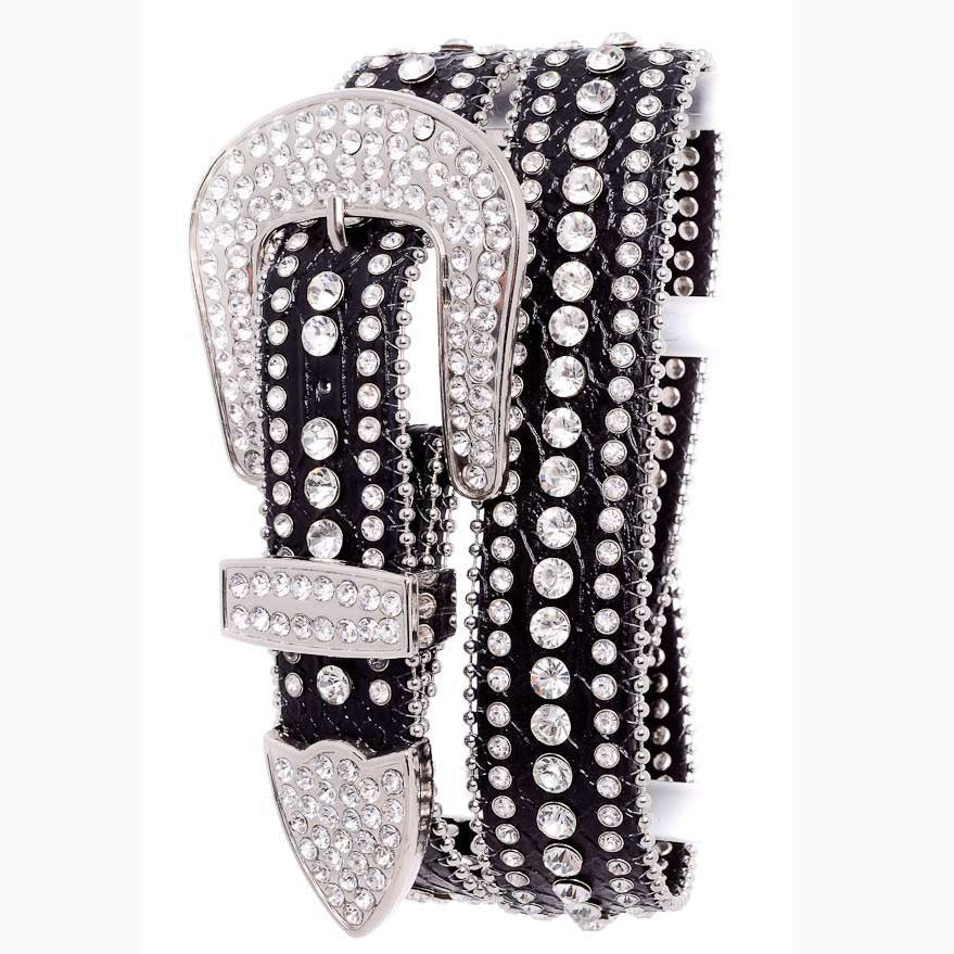 Women's Black Rhinestone Studded Belt
