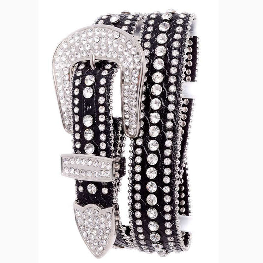 Women's Black Rhinestone Studded Belt