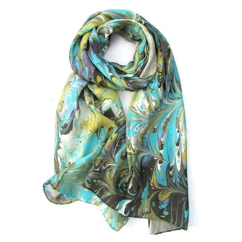 Watermarbling Hand Dyed 100% Silk Scarf - zoter Shop