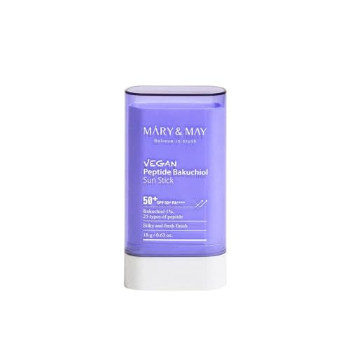 Mary&May Vegan Peptide Bakuchiol Sun Stick SPF50+ PA++++ 0.63 oz / 18g | Aging Control, Bakuchiol, 25 types peptide, Sebum Care, Matte finish, Korean Skincare, Vegan, marynmay, Valentine Day GIft