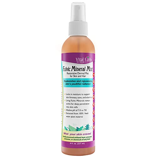 Vital Earth Minerals Fulvic Mineral Facial Mist for Skin Care & Hair - Hydrating Face Spray, Cellular Renewal & Repair, Hydrating Mist with Antioxidants, Fulvic Acid in Pure Water, 8 Fl Oz
