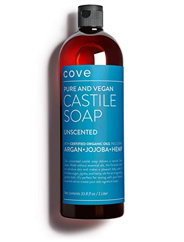 Cove Castile Soap Unscented - 1 Liter / 33.8 fl oz - Organic Argan, Jojoba, and Hemp Oils