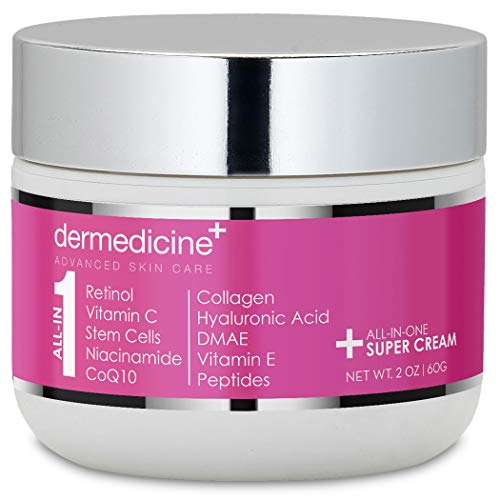 All In One Super Anti-Aging Cream for Face with Retinol, Vitamin C, Stem Cells, Vitamin E, CoQ10, Collagen, Hyaluronic Acid, DMAE, Peptides, Niacinamide for More Youthful Looking Skin 2oz