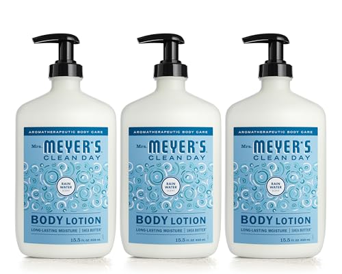 MRS. MEYER'S CLEAN DAY Body Lotion for Dry Skin, Non-Greasy Moisturizer Made with Essential Oils, Rain Water, 46.5 oz, Pack of 3