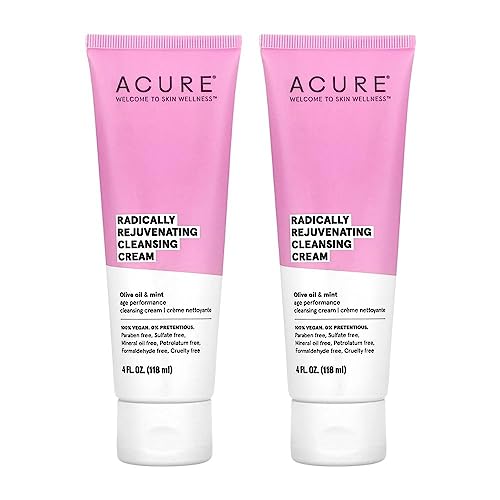 Acure Organic Mint and Olive Oil Facial Cleansing Creme With Acai, Blackberry, Rosehips, Pomegranate, Chamomile, Rooibos, Aloe Vera and Echinacea For Skin Clearing and Fighting Acne, 4 oz. (Pack of 2)