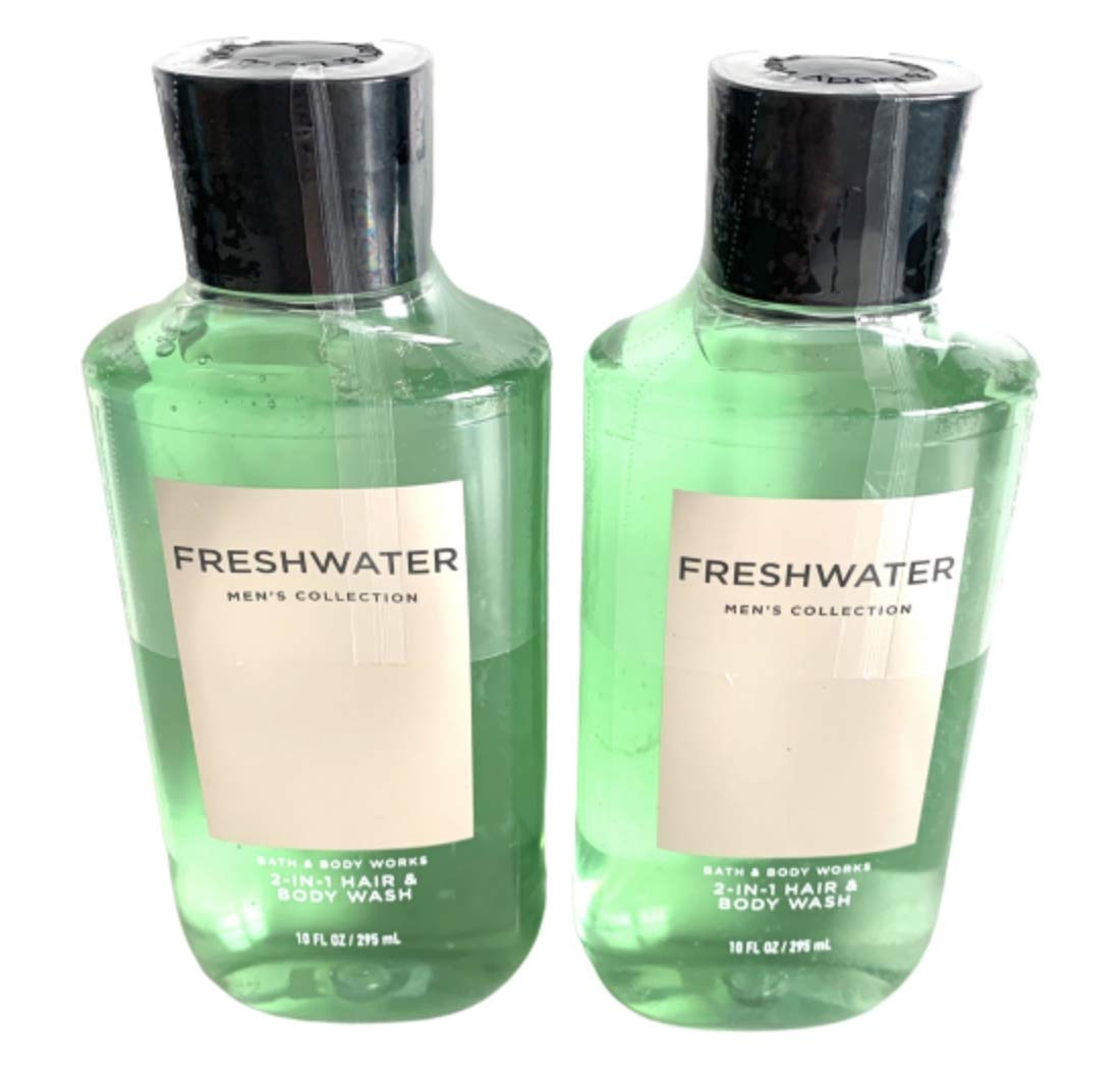 Bath and Body Works Men's Collection Freshwater 2 in 1 Hair and Body Wash 10 Oz. 2 Set.