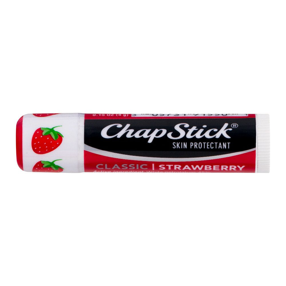 ChapStick Classic (1 Box of 12 Sticks, 12 Total Sticks, Strawberry Flavor) Skin Protectant Flavored Lip Balm Tube, 0.15 Ounce Each