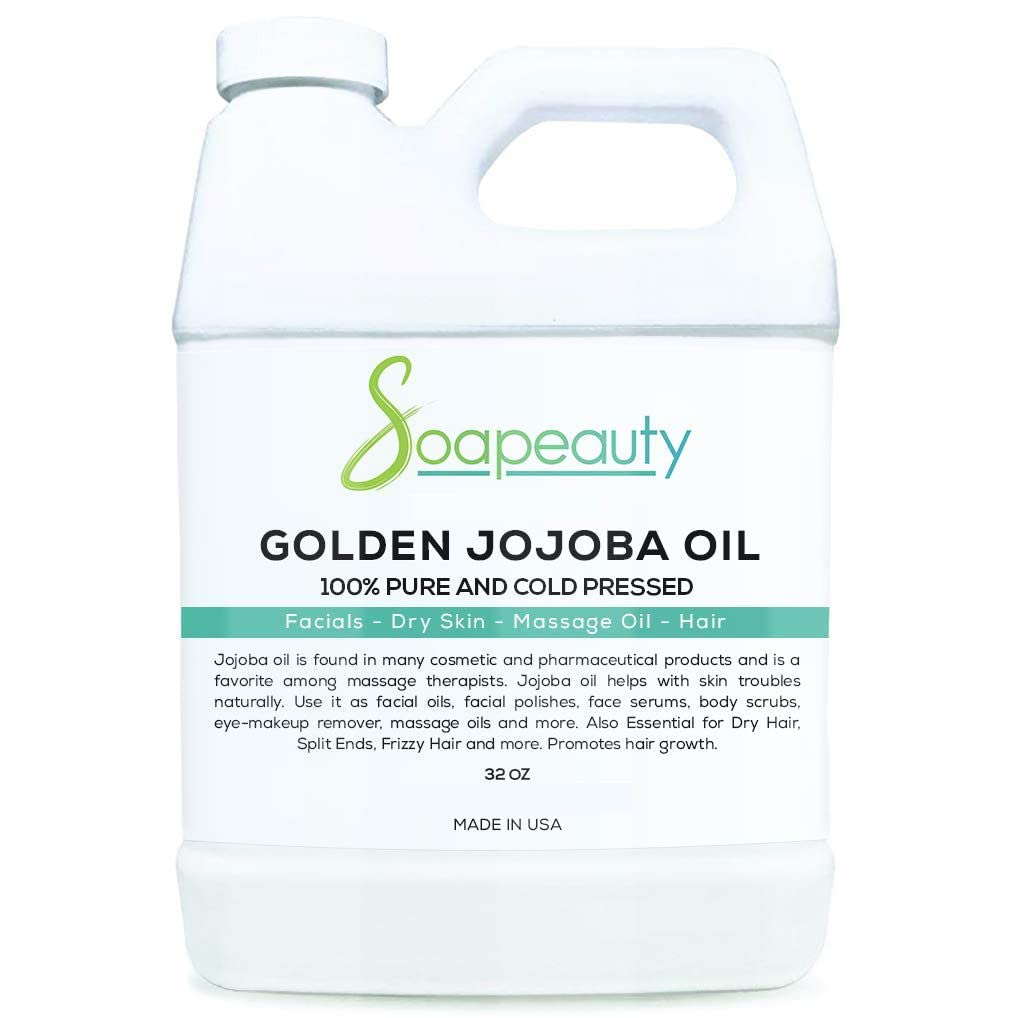 Soapeauty Golden Jojoba Oil | 100% Pure & Natural | Unrefined, Cold Pressed, Hexane Free | Moisturizing Oil for Skin, Face, Hair & Nails | 32 Fl Oz