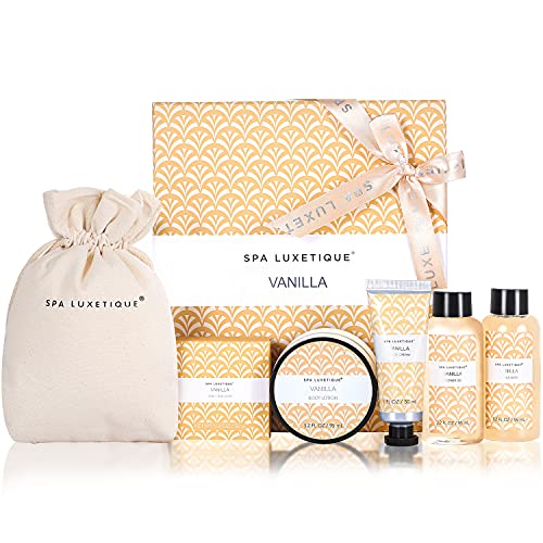 Spa Luxetique Spa Gift Set for Women, Vanilla Spa Set, Bath Kit for Women Includes Body Lotion, Shower Gel, Bubble Bath, Hand Cream, Lotion Gift Set, Birthday Gifts Valentine's Day Gift for Women