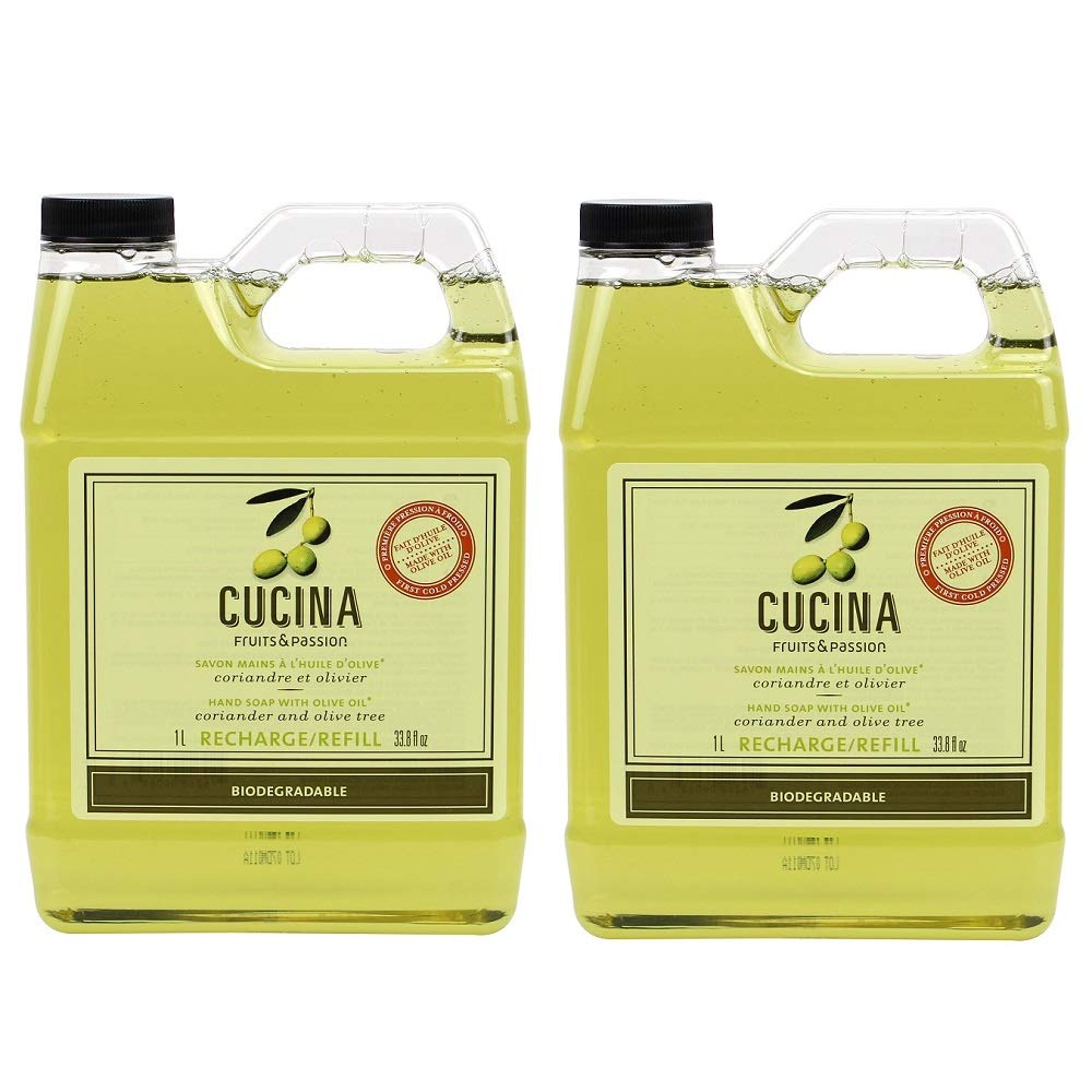 Cucina Purifying Hand Wash Refill, 33.8 Oz Plastic Jug (2, Coriander and Olive Tree)