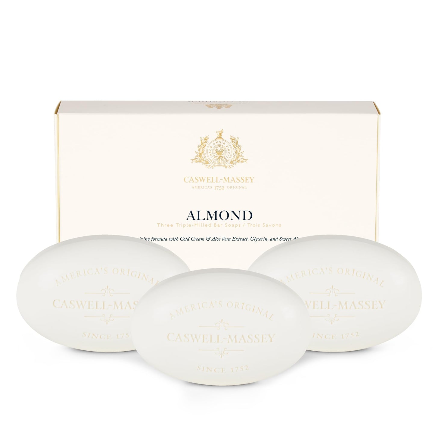 Caswell-Massey Triple Milled Almond Three-Soap Set, Natural Bar Soap for Men & Women, Moisturizing Men’s Luxury Body & Face Soap, 5.8 Oz Soap Bars (3 Soap Set)