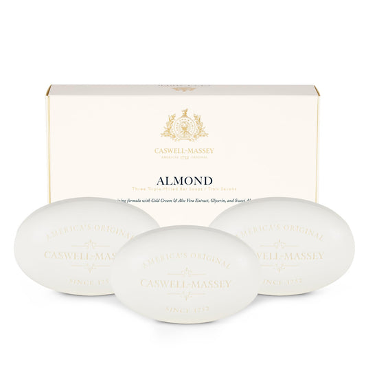 Caswell-Massey Triple Milled Almond Three-Soap Set, Natural Bar Soap for Men & Women, Moisturizing Men’s Luxury Body & Face Soap, 5.8 Oz Soap Bars (3 Soap Set)