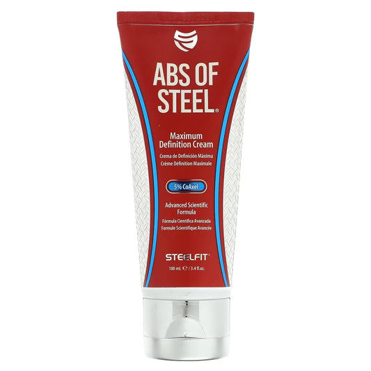 SteelFit Abs of Steel Cream - 8 fl oz - Heat-Activated Maximum Definition Abs Sculpting Cream - CoAxel, Coenzyme A + L-Carnitine, Caffeine & Bupleurum Root