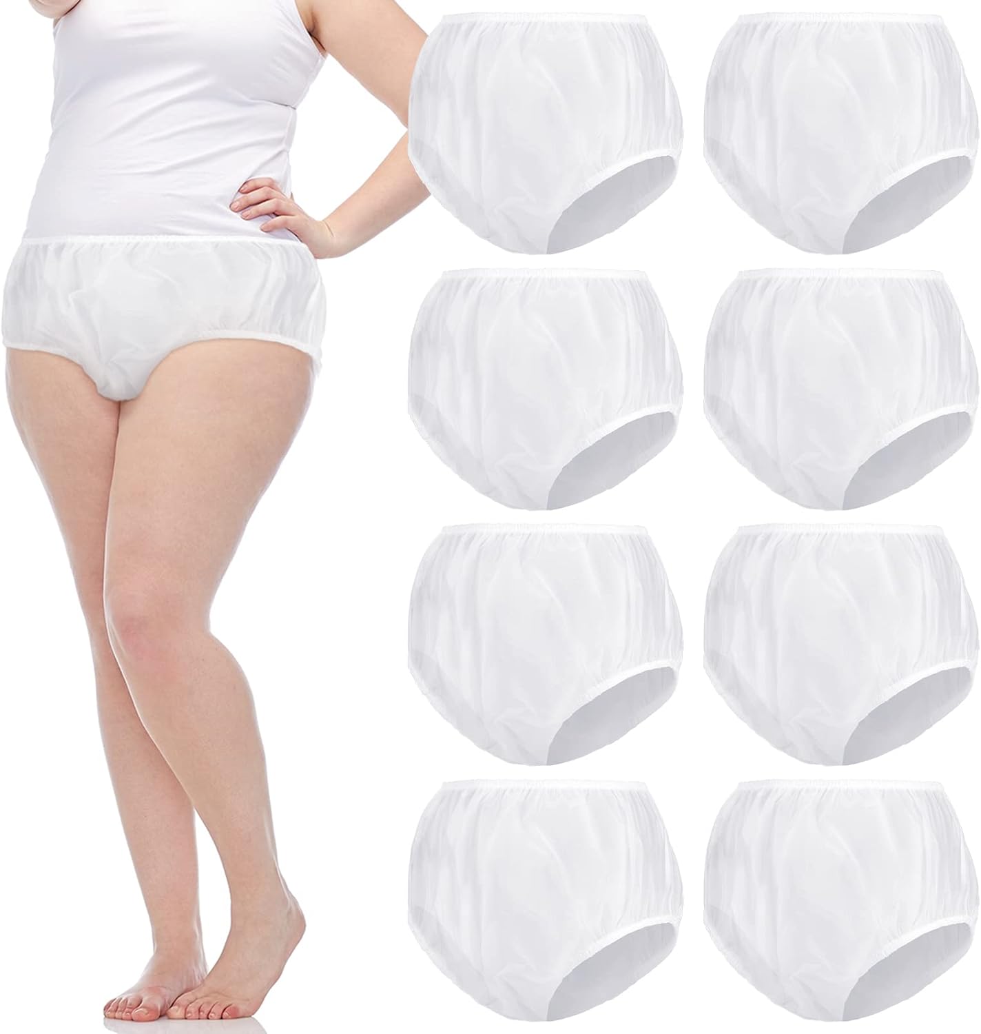 9 Pcs Waterproof Incontinence Underpants Plastic Pull on Cover Pants Leak Proof Incontinence Underwear Adult Diaper Cover Incontinence Supplies Washable Incontinence Pants (Clear, M Size)