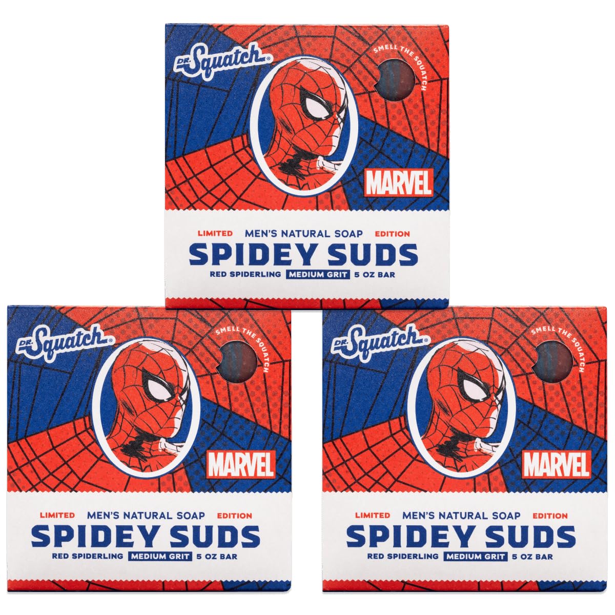 Dr. Squatch Soap Spidey Suds - Inspired by Spider-Man - Natural Soap for Men, 3-Pack Natural Soap