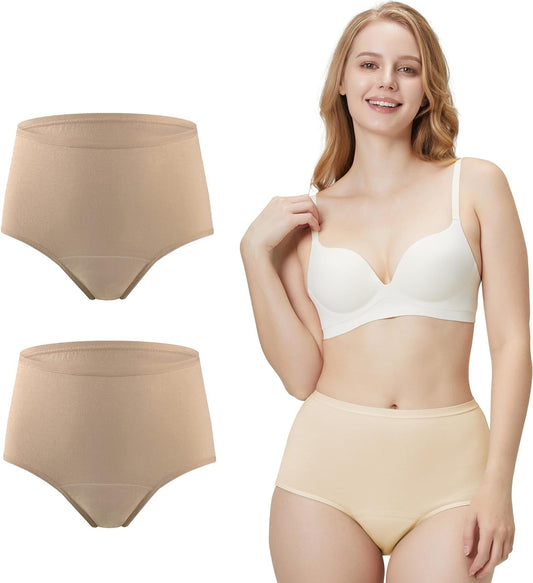 Washable Incontinence Underwear for Women, Leak-Proof High-Waisted Cotton Underwear for Women Provides 50ml Bladder Leak Protection. (2Beige,Large)
