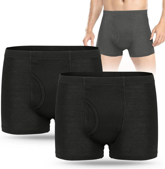 Men's Incontinence Underwear 2PCS Incontinence Boxer Briefs Absorption Protection Washable Incontinence Underwear for Men Leak Proof Underwear with Front & Rear Absorbent Area 280ML (Black, Large)