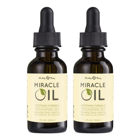 Earthly Body Miracle Oil, 1 fl. oz. - 2 Pack - 100% Natural Tea Tree Oil, Hemp Seed Oil & Vitamin E - Moisturizer, Calms Skin Irritations, Helps Smooth Wrinkles - Gluten Free, 100% Vegan