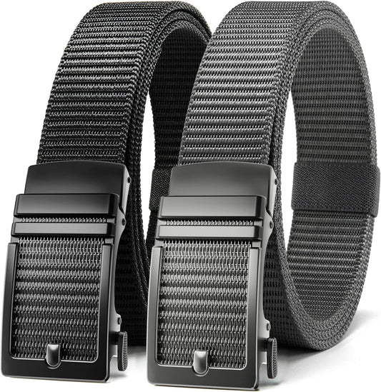 CHAOREN Ratchet Belts for Men 2 Pack - Casual Web Nylon Mens Belt 1 3/8" - Durable Belts in Gift Set Box